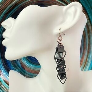 2/$29 Handmade Black Copper Mixed Metal Dangling Earrings 3.5” Upcycled NWT